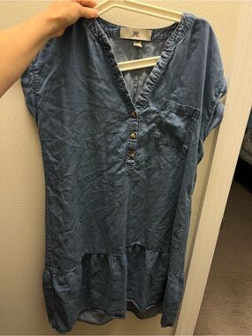 Thread & Supply Medium Blue Denim Button-Front Midi Dress